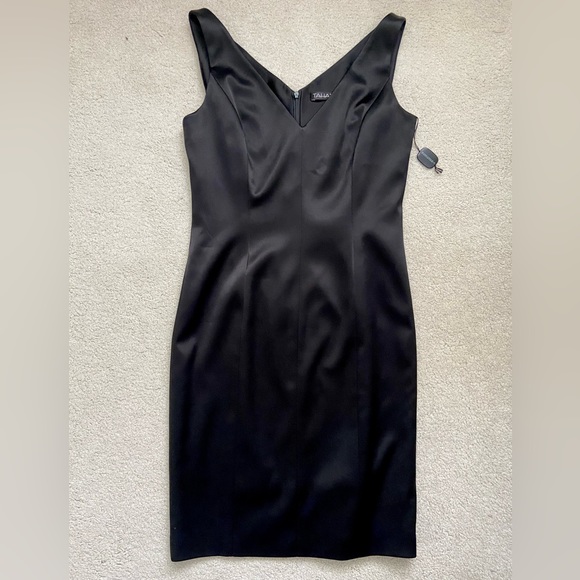 NWT Tahari Black Satin-like Cocktail Dress Size 8 Sleeveless Sheath - Picture 6 of 12